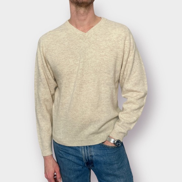 Preswick & Moore Heathered Light‎ Tan Wool Sweater - Picture 3 of 5